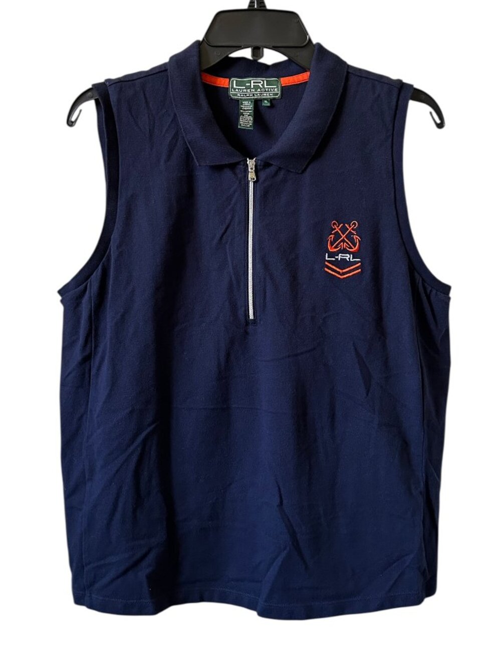 Womens Ralph Lauren Active Quarter Zip Sleeveless Polo Shirt Top Anchors Blue XL